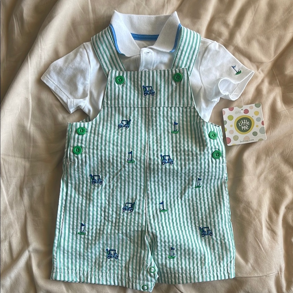 Little Me Green and Blue Golf Outfit